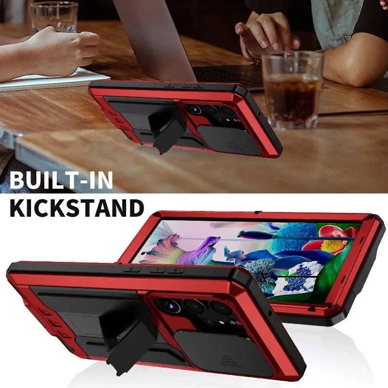 Heavy Duty Shockproof Metal Case For Samsung S26 S25 Edge S24 S23 S22 Plus S21 Ultra Aluminum Cover With Screen Protector Stand