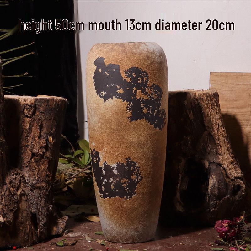 Wabi-Sabi Style Ceramic Floor Vase: Retro Ornament for Dried or Hydroponic Flowers, Perfect for Living Room or Desktop Arrangement.