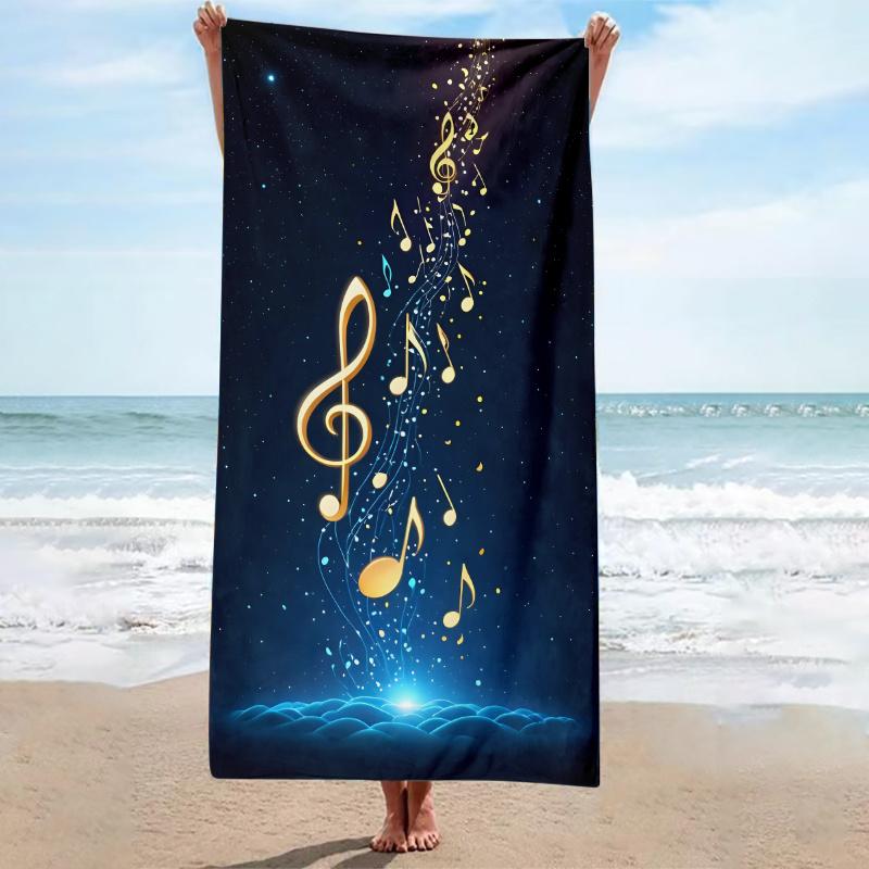Melody In The Air Beach Towel With Glowing Clef Motif Soft Touch Surface Non Slip Fabric For Festival Use