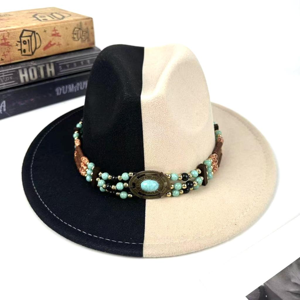 European And American Top Hat Women'S Literary And Retro Ethnic Style Jazz Hat Retro Decorative Lace-Up Men'S Denim Hat
