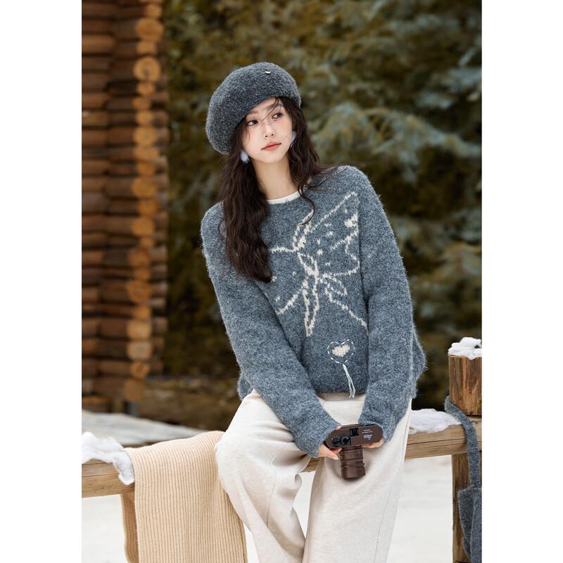 Mishow Women s French Retro Wool Blend Pullover Sweater with Bow Detail One Size