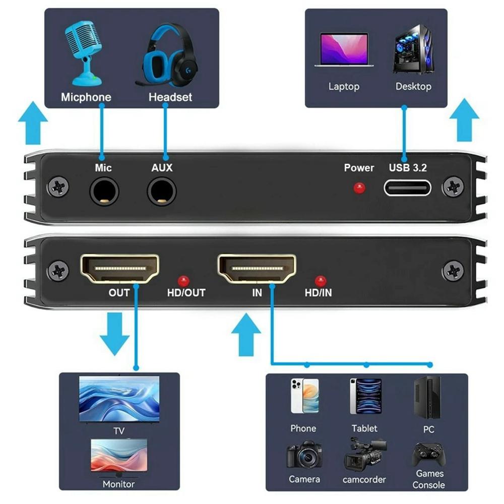 

C10 4K HDMI Video Capture Card Live Streaming USB 3.1 Adapter with Mic Input/Audio Output As Shown A