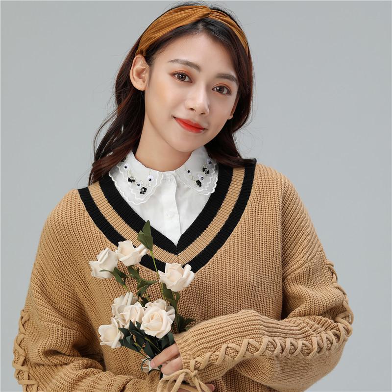 Dámská jarní, drahokamová bílá bavlněná košile falešný límec ozdobný límec límec