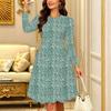 Women Long Sleeve Round Neck Midi Dress Abstract Watercolor Floral Stripe Plum Blossom Dot Print Flared Casual Dress