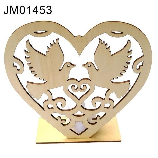 1pc Cute Wooden Heart Sharped LED Candle Lamp Table Ornament Wedding Party Festival Decor