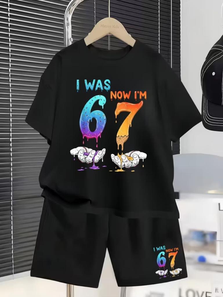 67 Meme T-Shirt for Kids 6-7 Years Old Birthday Party Gift Summer T-Shirt Short Pant Set Casual Boy Girl Short Sleeve Shorts Set