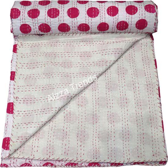 Aizza Trends Ręcznie Robiona Kołdra Kantha z Czystej Bawełny z Nadrukiem - Tradycyjny Wygląd Narzuta na Łóżko Kantha Gudri - Vintage Ręcznie Szyta Gudri