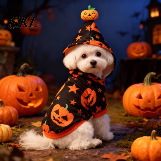Star Pattern Pet Clothing Halloween Pumpkin Dog Hoodie, Sweatshirt Autumn Pullover, Pullover Hooded T-shirt for Small Medium Dogs Cats Hoodie