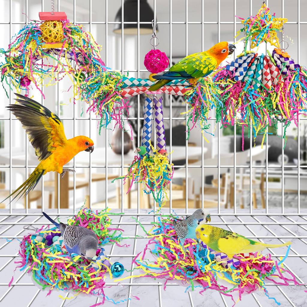 5Pcs Bird Shredding Toys for Parakeet Parrot Chewing Foraging Toy Wooden Blocks Cage Accessories for Small Medium Birds