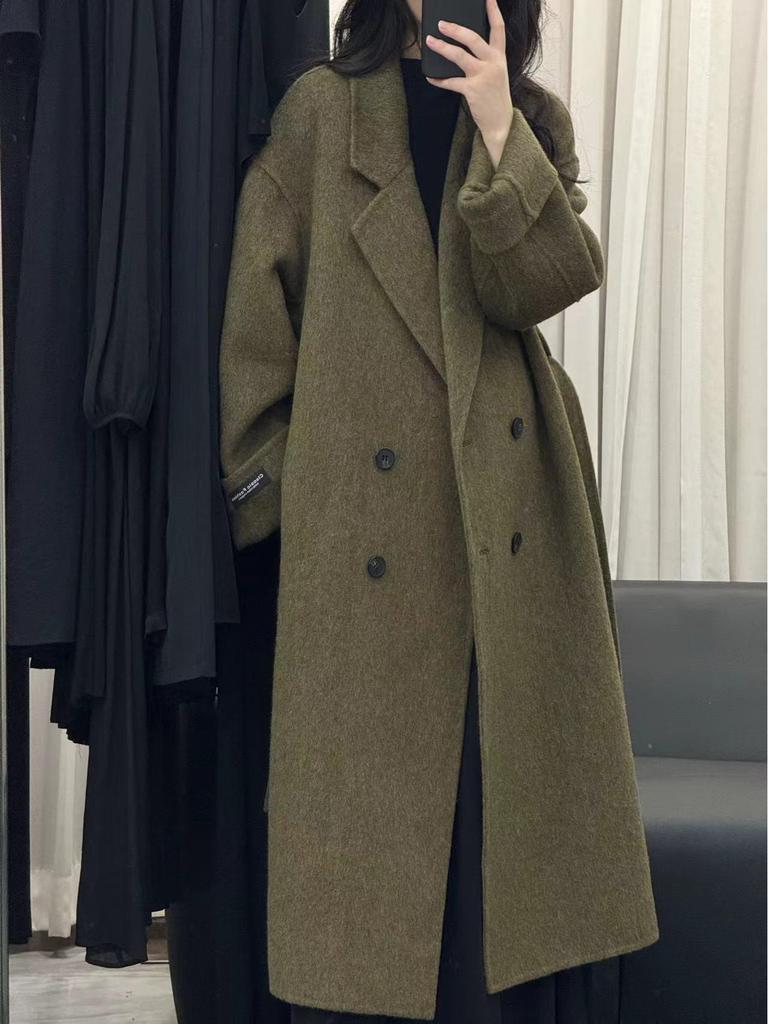 2025 Autumn/Winter Extra Long Korean Style Loose Fit Double-Faced Wool Coat