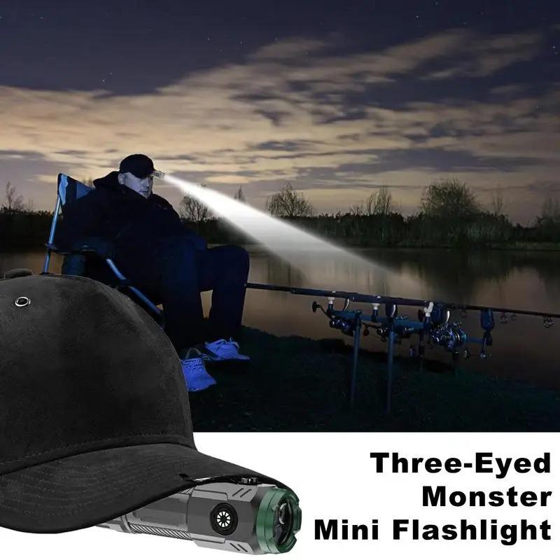 800MAH Superhelle Taschenlampe Mini Wasserdicht Drei Augen Kleine Taschenlampe USB Scheinwerfer Kappenclip-Licht Angeln Outdoor Starkes Licht Tragbar