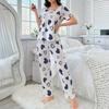 Women's Sleepwear, Short Sleeved Pants, Comfortable Heart Printed Casual Home Suit Set, Sleepwear Suitable For Women To Wear Outside
