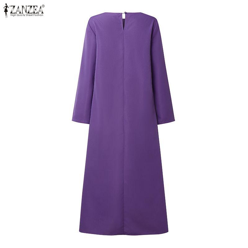 ZANZEA Lässiges, lockeres Langarmkleid mit Rundhalsausschnitt für Damen