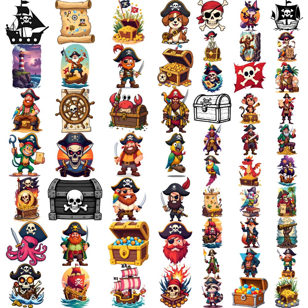 63 Pezzi Tatuaggi Temporanei Nave Pirata Cartone Animato Scheletro Teschio Baule del Tesoro Adesivi Tatuaggio Temporaneo Personaggi Pirata Per Braccia