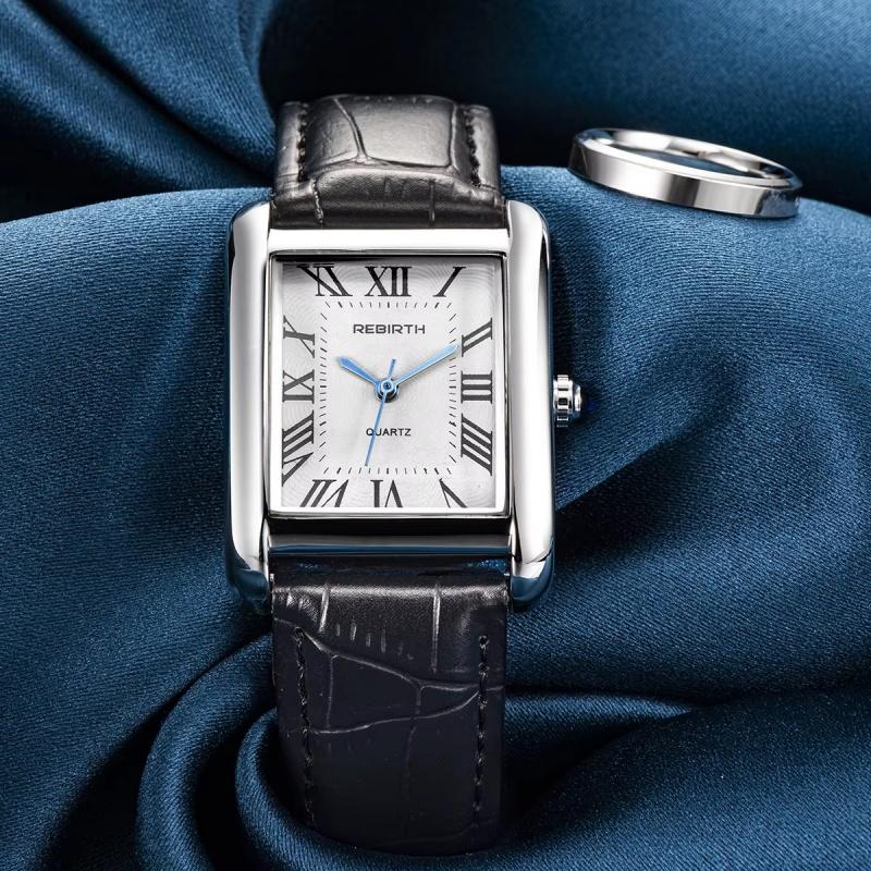 REBIRTH 002 Elegante Orologio al Quarzo da Donna Quadrante Quadrato Semplice Cinturino in Pelle per il Tempo Libero Impermeabile Orologi da Donna per Affari reloj mujer