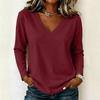 Damen Langarm Lockerer V-Ausschnitt Lässiger Pullover Top Leichter Weicher Dehnbarer Stoff Bequeme Alltagskleidung