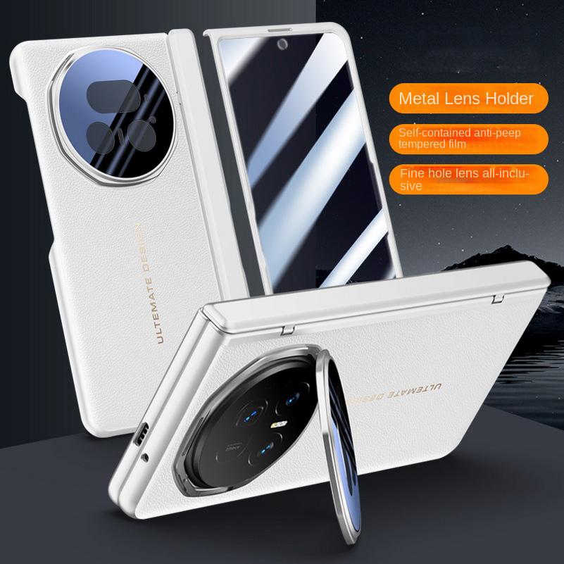 Leather With Privacy Screen Tempered Glass Protector Case For Honor Magic V 5 Magic V5 Spring Hinged Camera Holder Cover