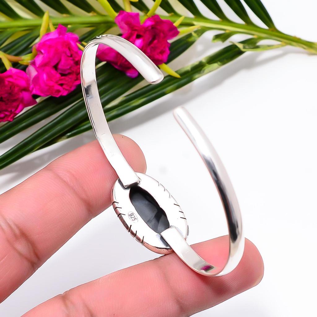 Handmade 925 Sterling Silver Picasso Jasper Gemstone Bangle Cuff-Adjustable Birthstone Bracelet Beautiful Gift For Her
