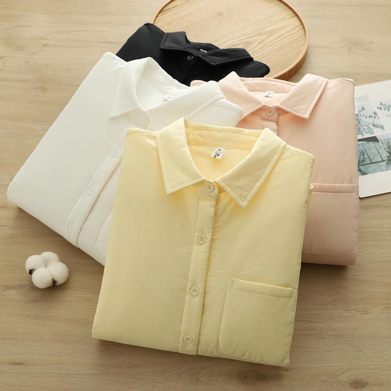 2025 Winter Japanese Style Women's Padded Long-Sleeve Warm Shirt Top