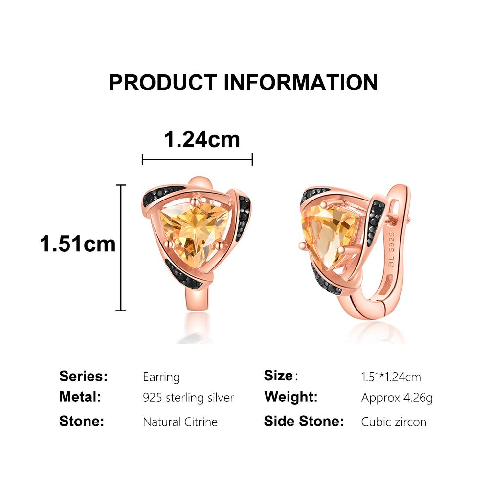 925 sterling silver women's earrings Triangle 7.0mm Natural Citrine gemstone Simple design fine jewelry for banquet daily gifts