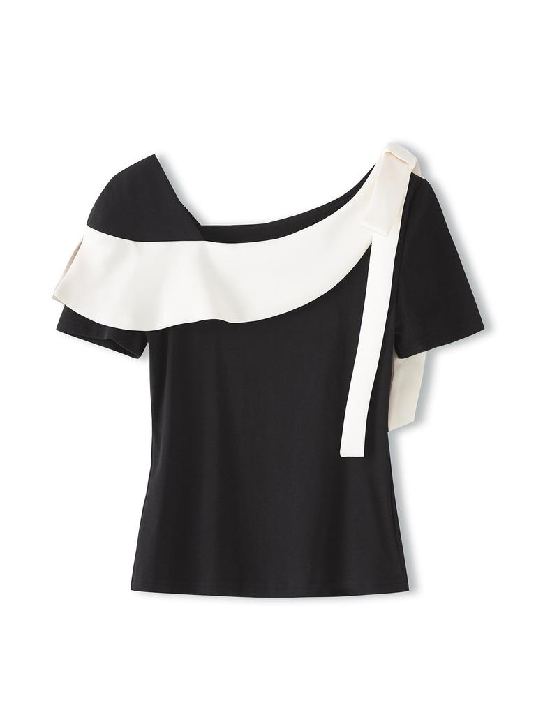Color Block Stitching Irregular T-shirt - Women's Summer Slim Fit Short Sleeve Top In Gentle Temperament Style