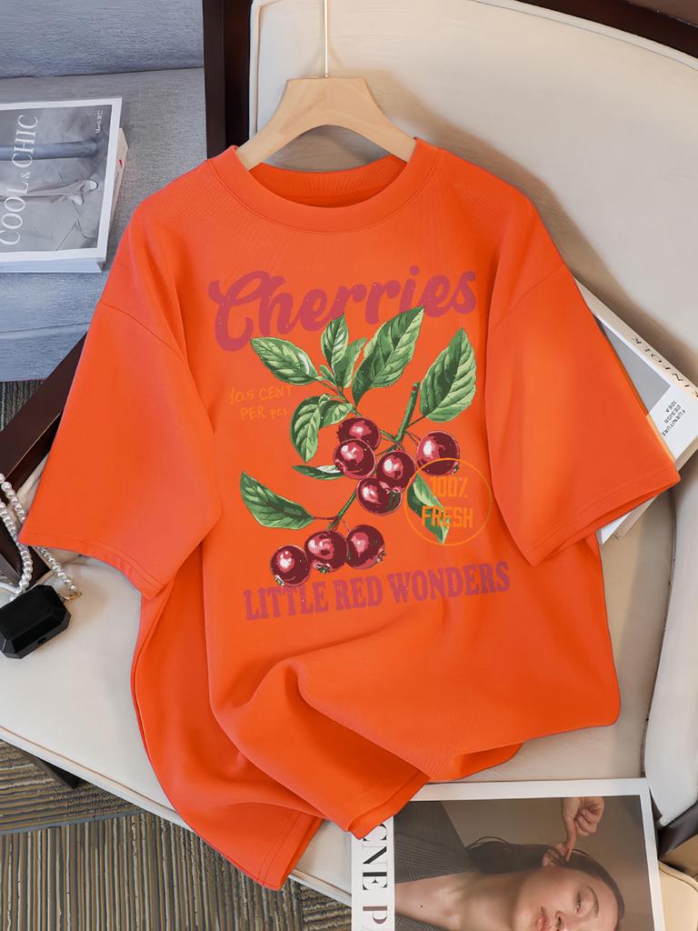 Wiśnie 100% Świeże Małe Czerwone Cuda Design Damska Koszulka Codzienna Luźna Koszulki Hip Hop Bawełna Odzież Sportowa Letnia Miękki Top