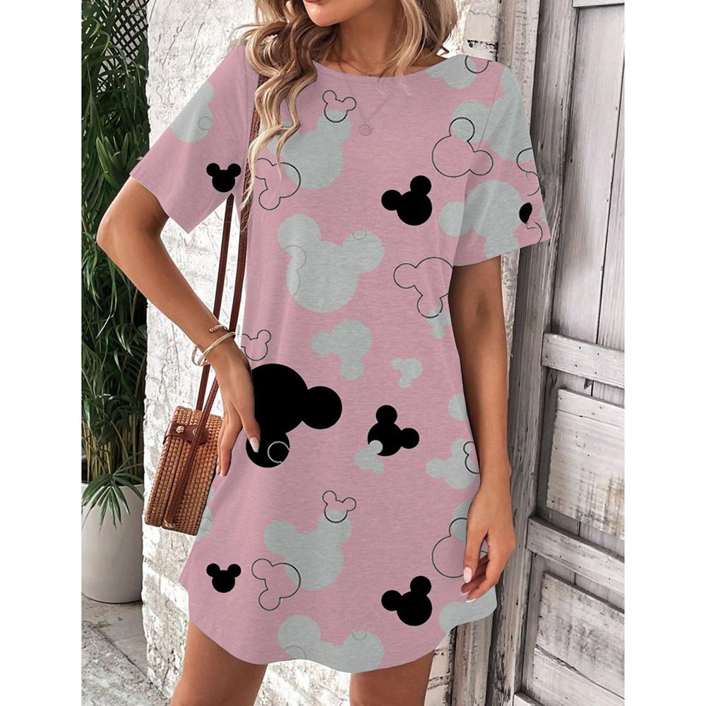 Abito estivo da donna Disney Topolino Primavera Scollo a O Manica Corta Vita Larga Abito con Volant