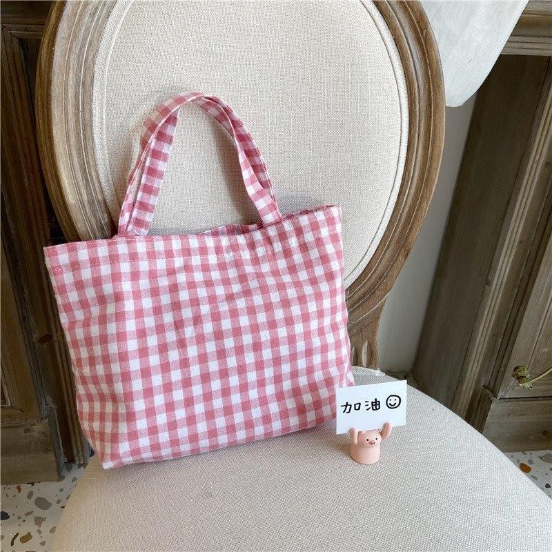 Chic And Fresh Portable Tote Bag For Daily Use With Soft Polyester Material And Plaid Style
