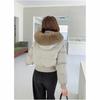 High waist retro big fur collar hooded short cotton coat women's winter velvet thickened bread clothes cotton coat