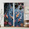 2 Pcs, Filtering Curtains (excluding Rods, Non-movable, Without Batteries) Vibrant Koi Fish Scene for Use In Bedrooms and Living