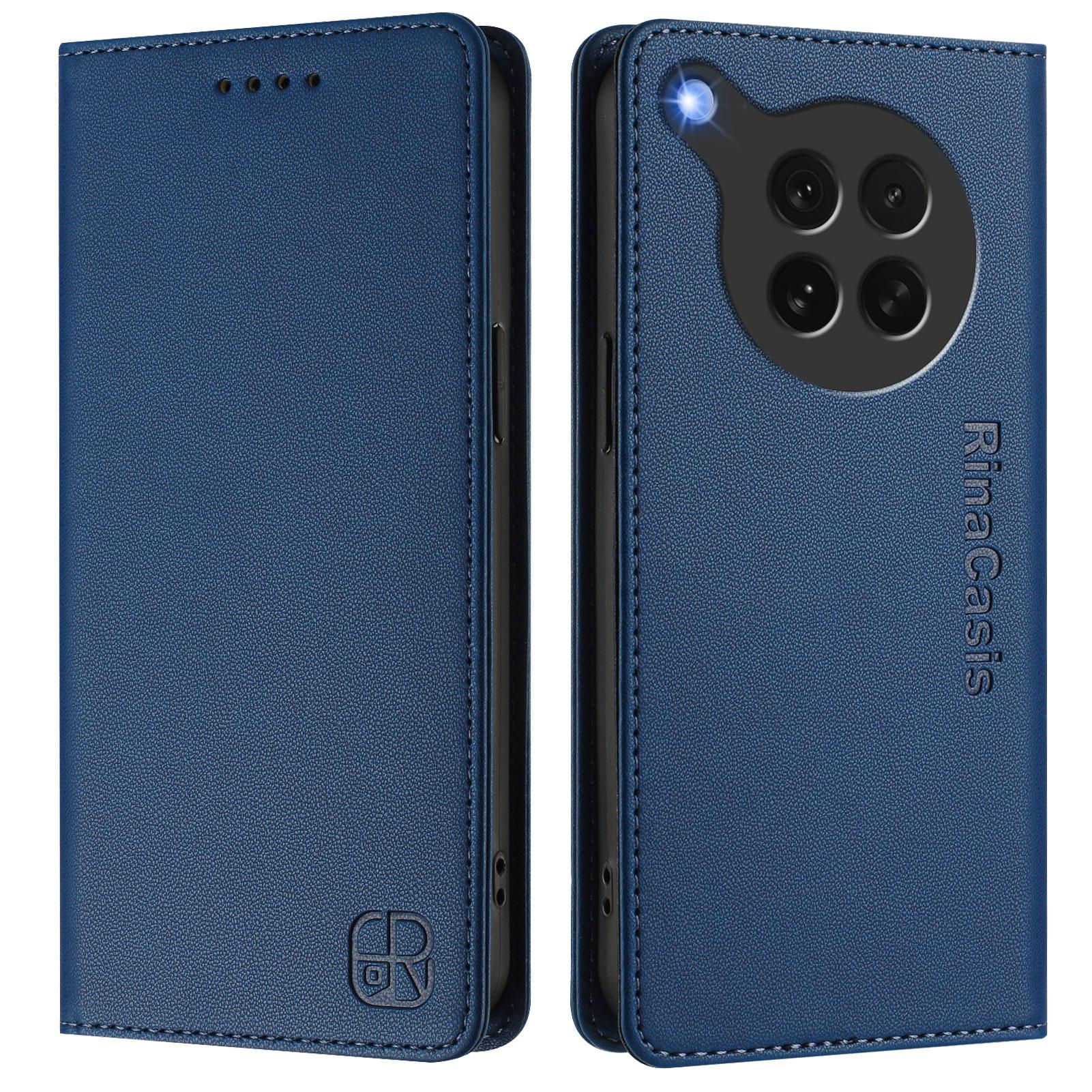 

For Oppo Find X8s 5G Leather Case RINACASIS RC01 Phone Cover with RFID Blocking Wallet Stand Dark Blue