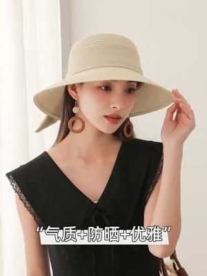 Straw Hat Women Summer Travel Vacation Sun Protection Beach Sun Hat Sun Hat Bow Bucket Hat Basin Hat Advanced Sense