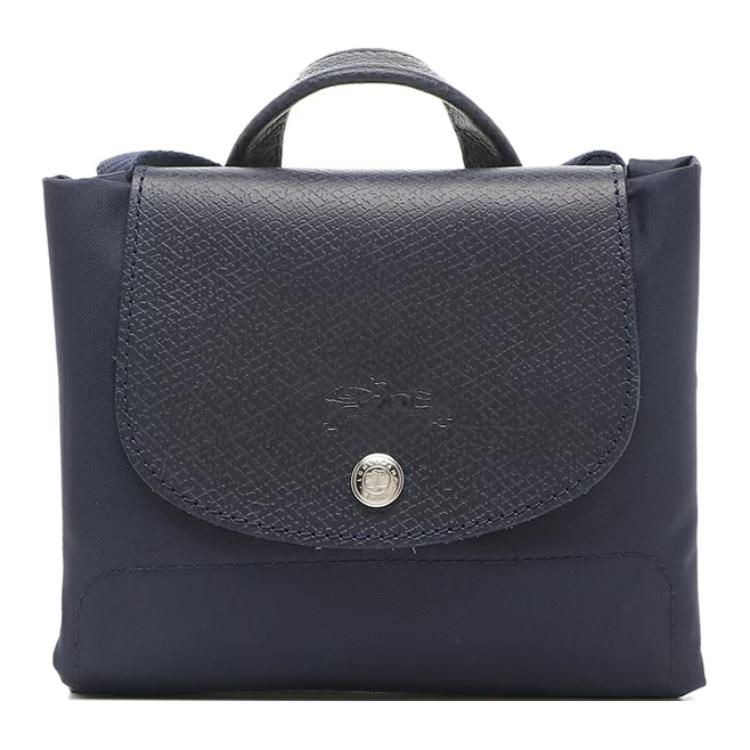 Longchamp Le Pliage Green 26 Unifarbe Druckknopf-Reißverschluss Weiches recyceltes Canvas mit Lederbesatz Rucksack Damenrucksack Marineblau 1699919P68