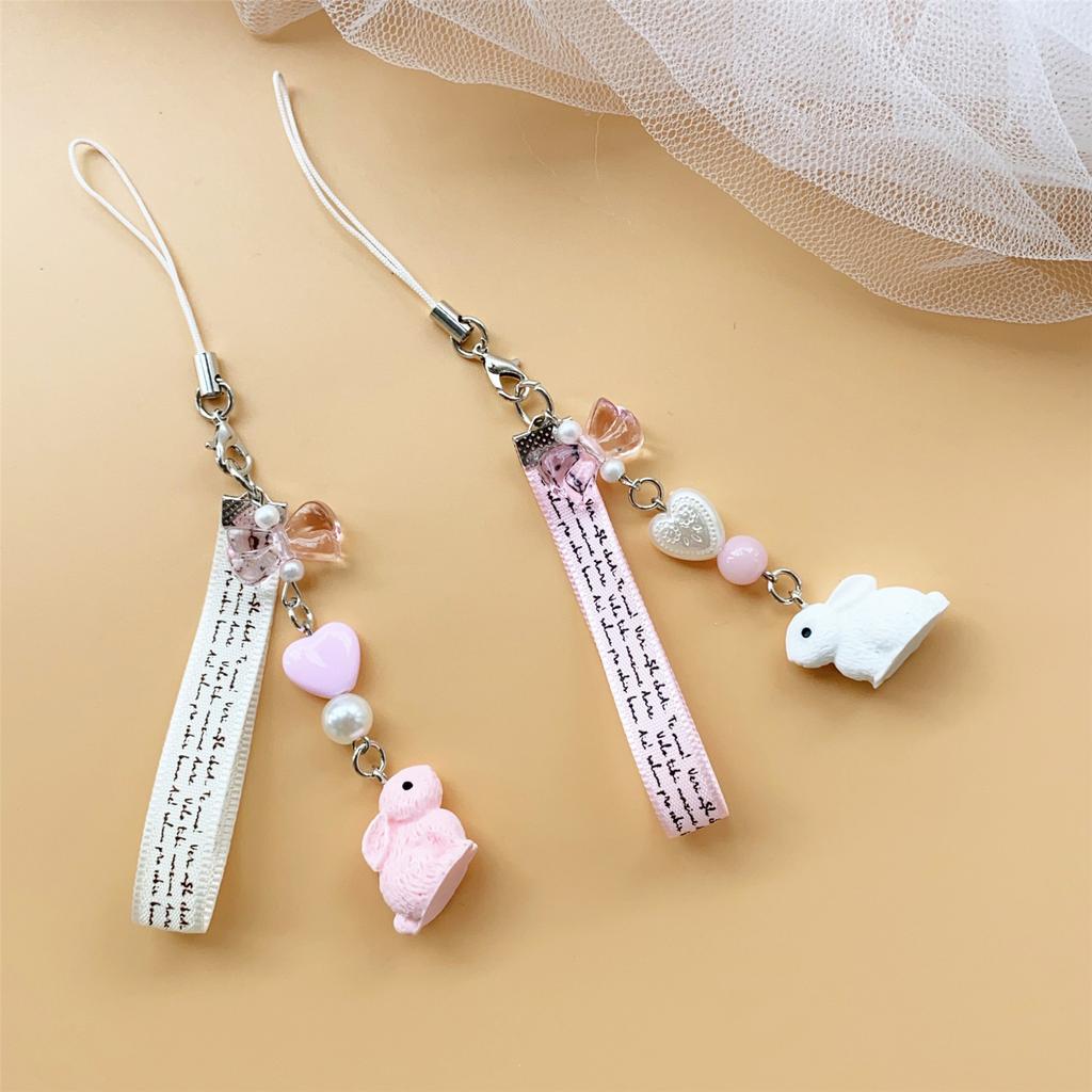 Strawberry Rabbits Acrylic Phone Charm Straps Aesthetics Phone Chain Lanyard Accessories for Bags and Cameras Use