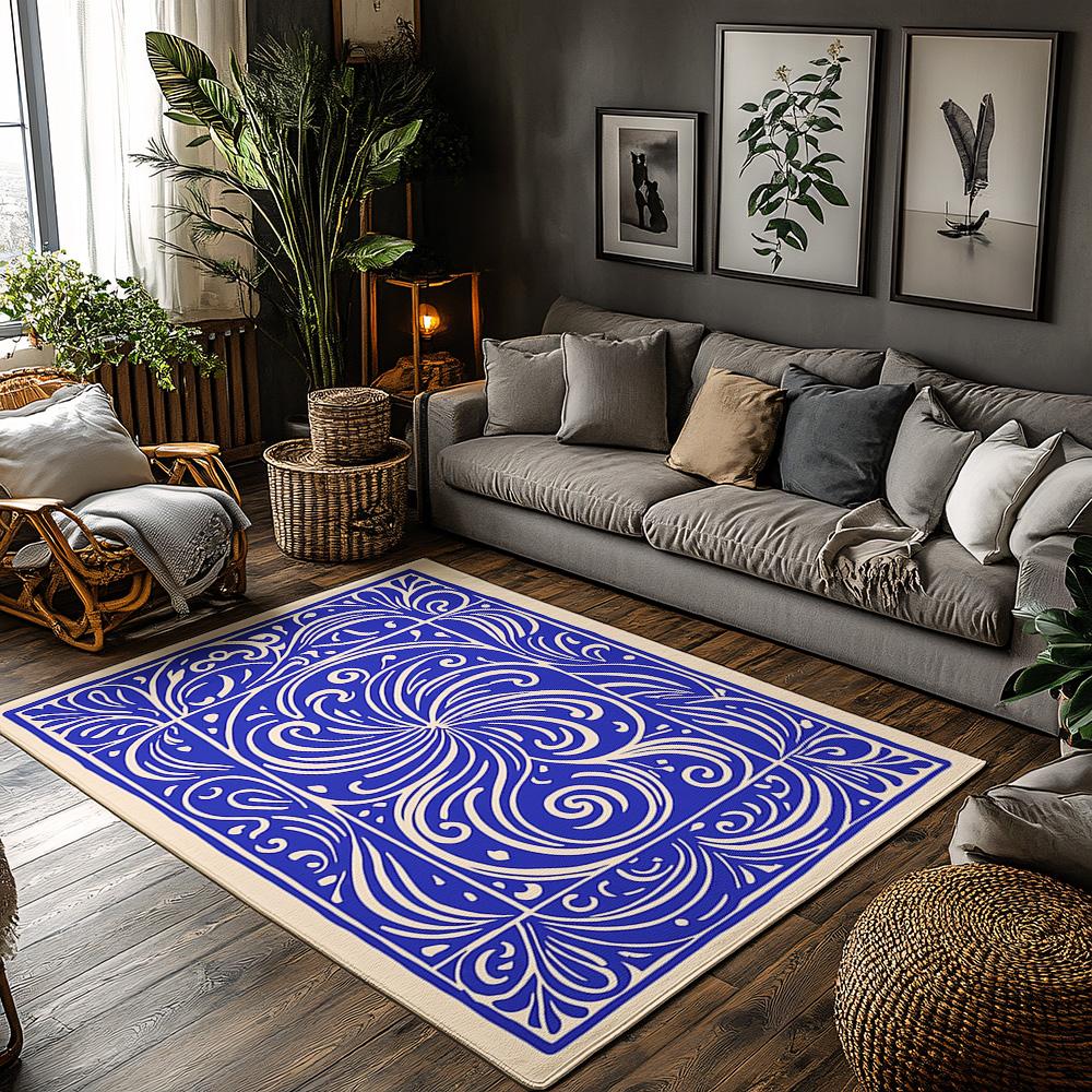 

Elegant Persian Blue Carpet Pattern Doormat Washable Floor Mat Living Room Area Rug Home Decor Entryway Welcome Mat Non-Slip Ind 60x90cm
