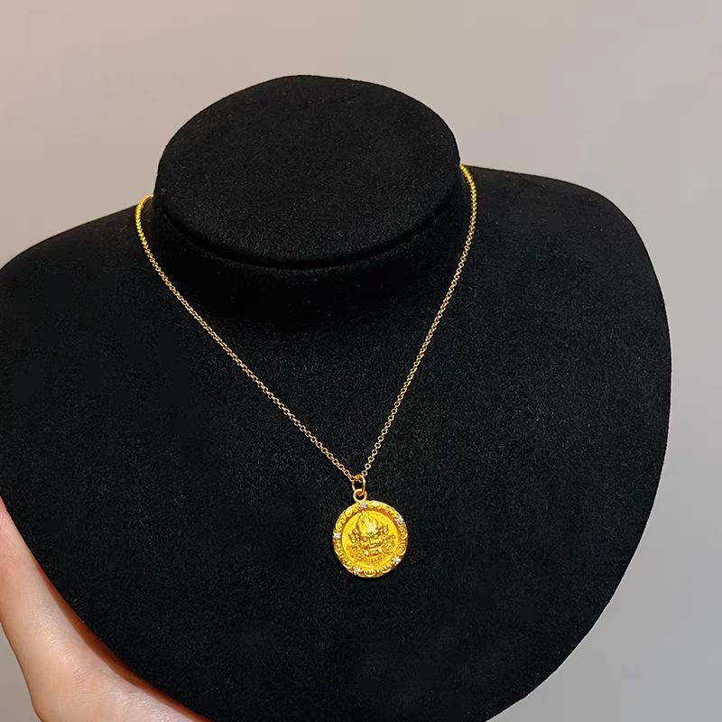 Gold Point Drill Wealth God Mantra Pendant Necklace - Ruyi Gift for Girlfriend