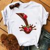 Maycaur Nové Kawaii Dámské Topy s Potiskem Ovoce Jahody Ležérní Dámské Krátkorukávové Streetwear Černé Trička Oversized s Kulatým Výstřihem