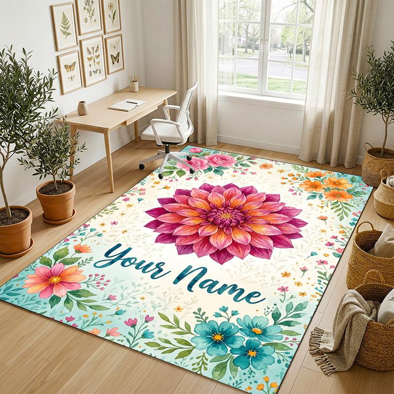 Floral Butterfly Garden Theme Soft Crystal Velvet Rug Custom Name & Text Print Non Slip Floor Rug for Bedroom Living Room