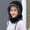 Plush Winter Warm Outdoor Sports Ear Protection Hooded Hat Scarf Knitted Beanies Cap Neck Warmer