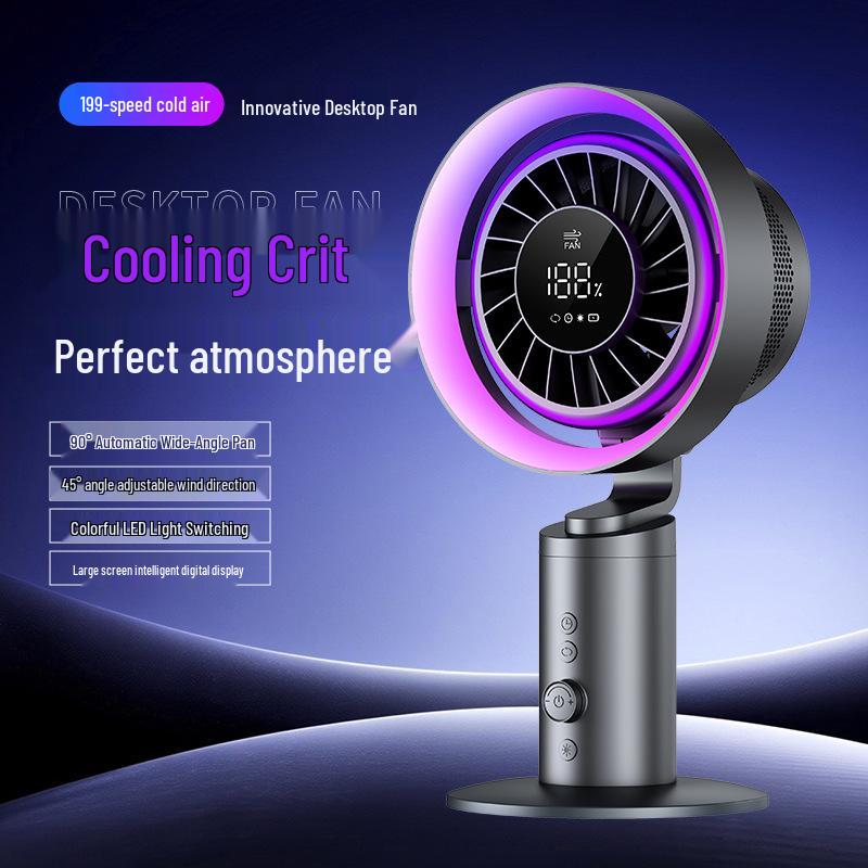 High-Speed USB Rechargeable Oscillating Desktop Fan with Digital Display 334x162x180mm