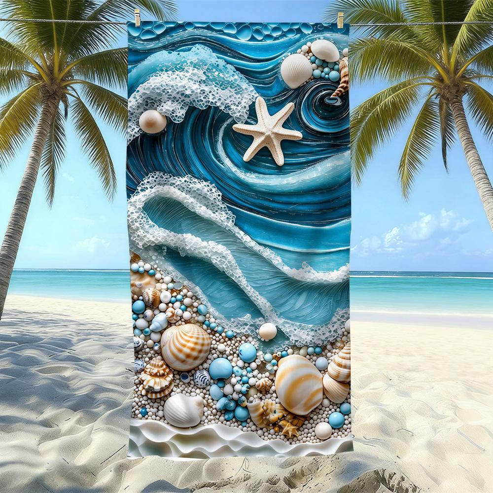 Seaside Microfiber Beach Towel, Water-Absorbing Quick-Drying Double-Sided Velvet Printed Bath Towel