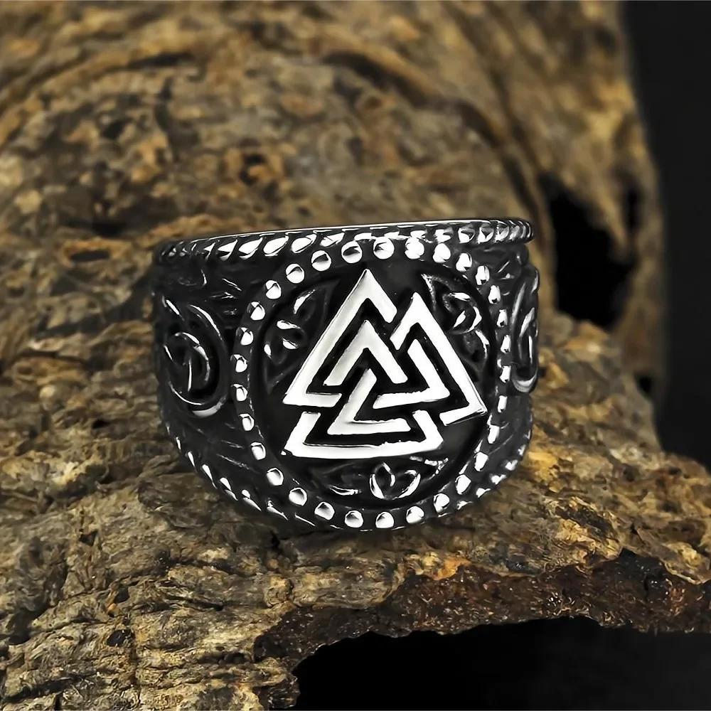 Vintage Viking Men Rings Stainless Steel Ethnic Belief Nordic Odin Compass Tree of Life Valknut Ring Amulet Jewelry