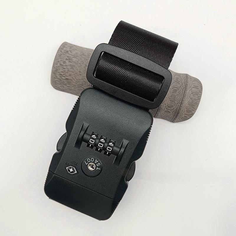 Solid Color Nylon Luggage Strap with Herringbone Pattern, Password Lock, and One-Word Handle
