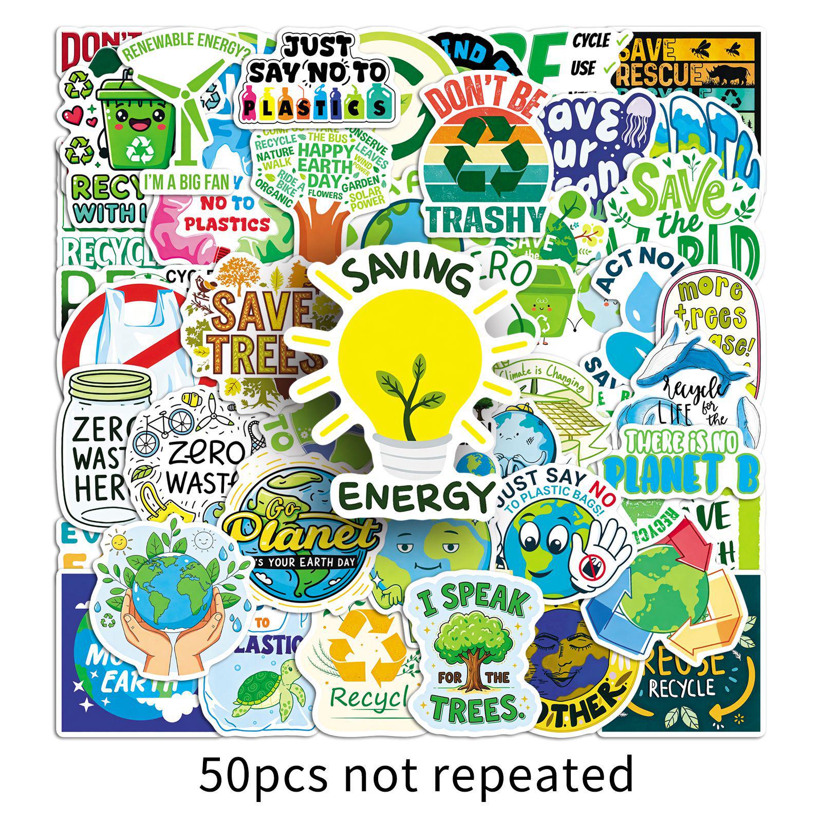 50 Eco-Friendly Stickers: Green Nature, Positive Energy, Waterproof, Decorative
