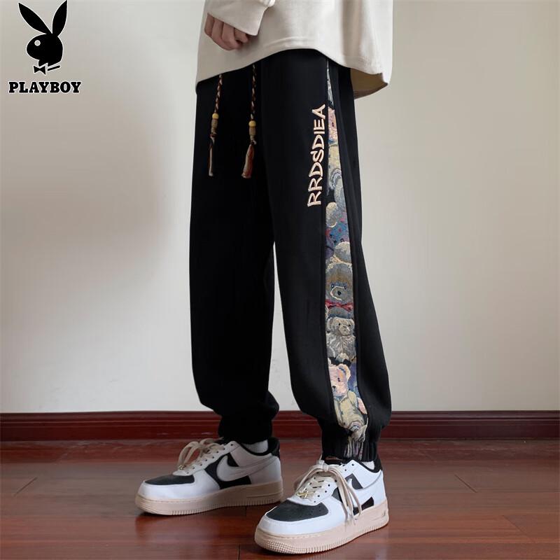 PLAYBOY Men's Autumn/Winter Fleece-Lined Cuffed Jogger Sweatpants