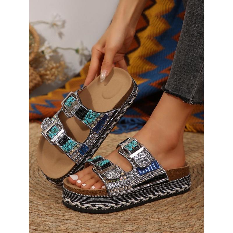 Mode 2025 Neue Mode Helle Synthetikbezug Schnalle Dicke Sohle Hohe Qualität Plateau-Sandalen Damen Sommer Outdoor Mode Hausschuhe