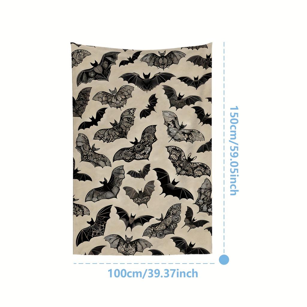 Cozy Flannel Halloween Throw Blanket - Spooky Bat Design In Black & Brown, Soft & Warm for Couch, Bed, And Sofa Decor, Perfect