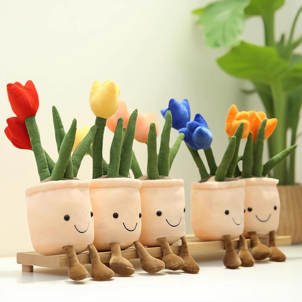Realistisches Tulpen-Spielzeug Sukkulenten-Pflanze Plüschfüllung Spielzeug Topfpflanzen-Dekoration Spielzeug Zimmer Bücherregal Dekoration Kreativ