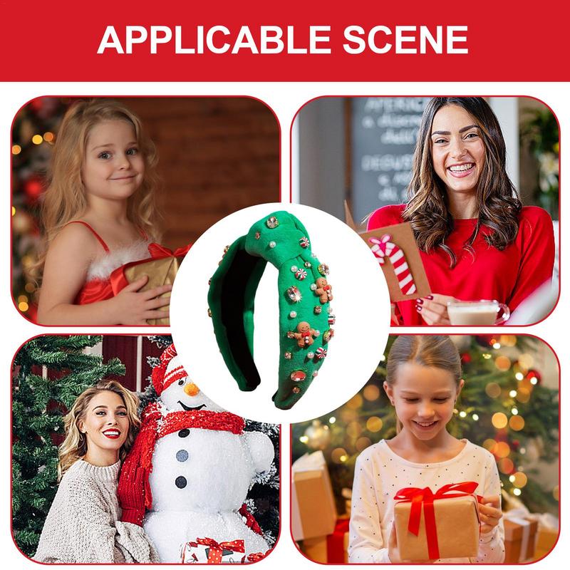 Headband Ribbon For Women Gingerbread Man Christmas Holiday Hair Band Christmas Holiday Costume Rhinestone Hair Band For Girls