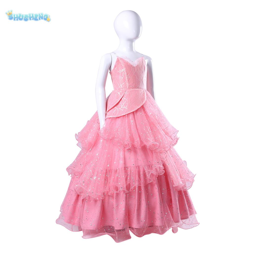 Wicked Glinda Dress for Children Pink Glinda Cosplay Costume Dress Halloween Dance Party Show for Girls Role-Playing Party Outfit